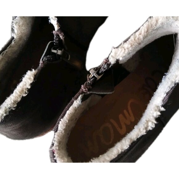 Sam Edelman Womens 8.5 Chocolate Brown Leather Ankle Boots Faux Fur Block Heel - Picture 5 of 7